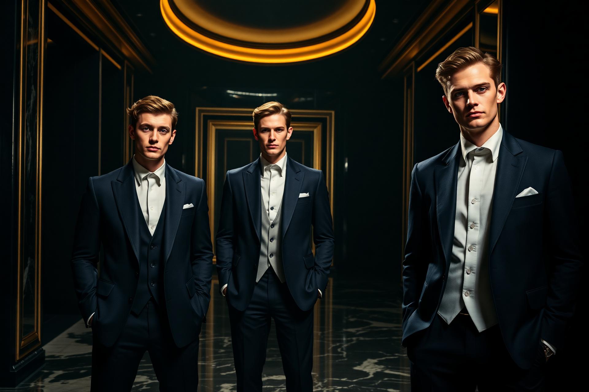 Man in a double-breasted made-to-measure suit under dramatic studio light